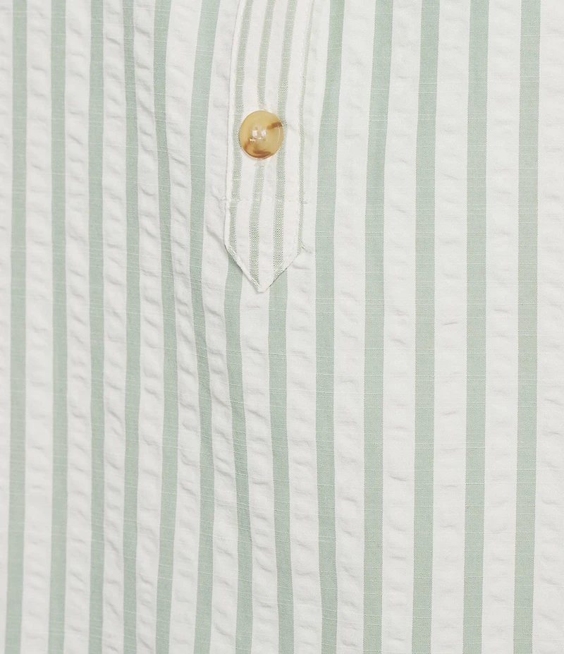 Figueroa & Flower Yarn-Dyed Stripe Mandarin Collar 3/4 Sleeve Button-Front Blouse