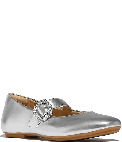 FitFlop Delicato Leather Crystal Buckle Ornament Mary Jane Flats