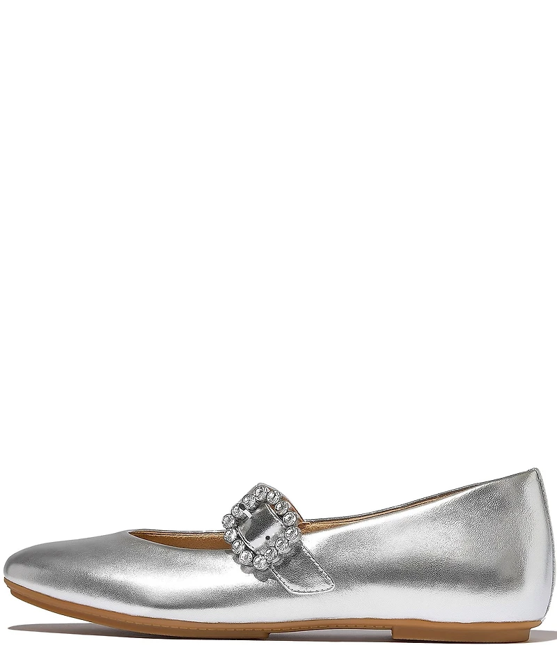 FitFlop Delicato Leather Crystal Buckle Ornament Mary Jane Flats