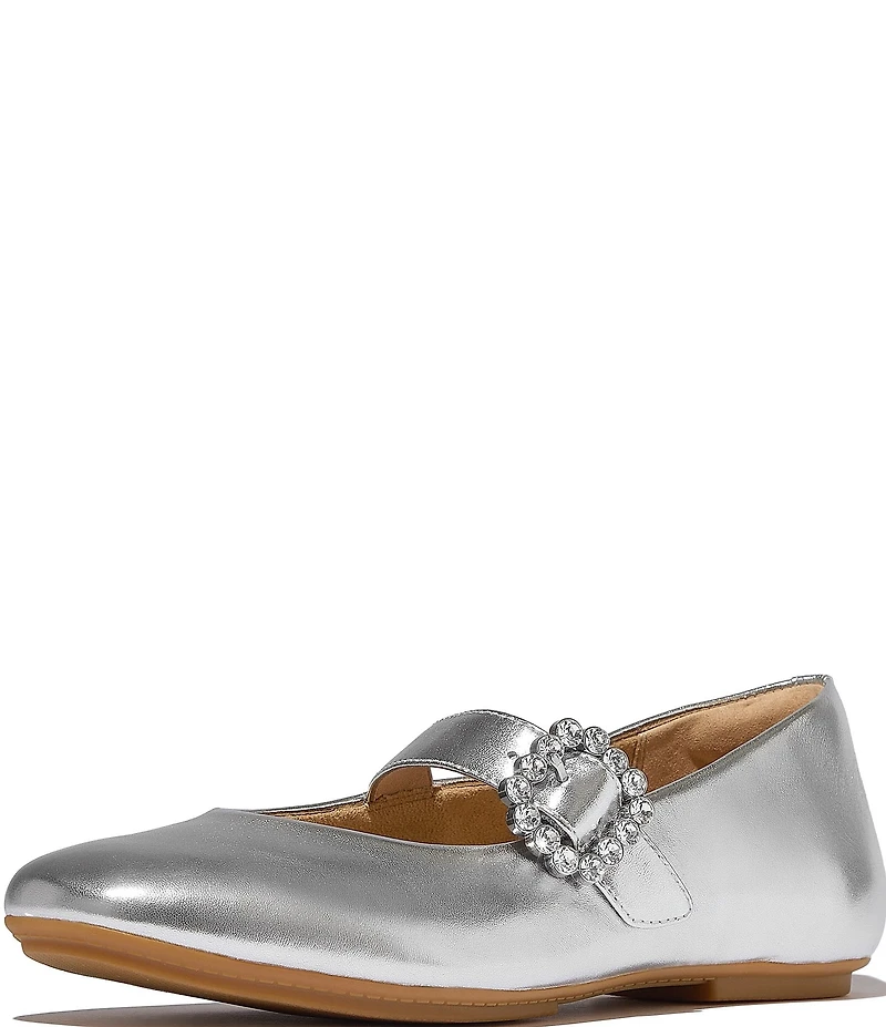 FitFlop Delicato Leather Crystal Buckle Ornament Mary Jane Flats