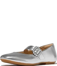 FitFlop Delicato Leather Crystal Buckle Ornament Mary Jane Flats