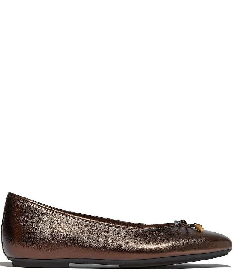FitFlop Delicato Soft Metallic Leather Bow Hidden Wedge Ballet Flats