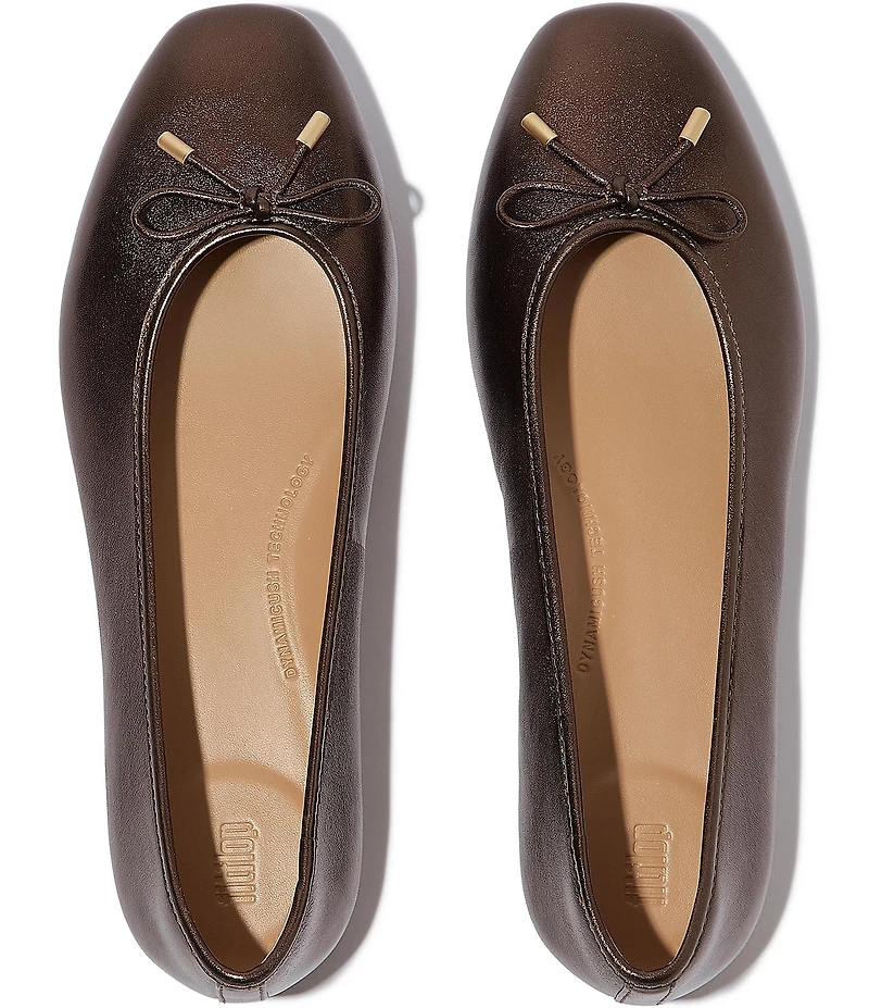FitFlop Delicato Soft Metallic Leather Bow Hidden Wedge Ballet Flats