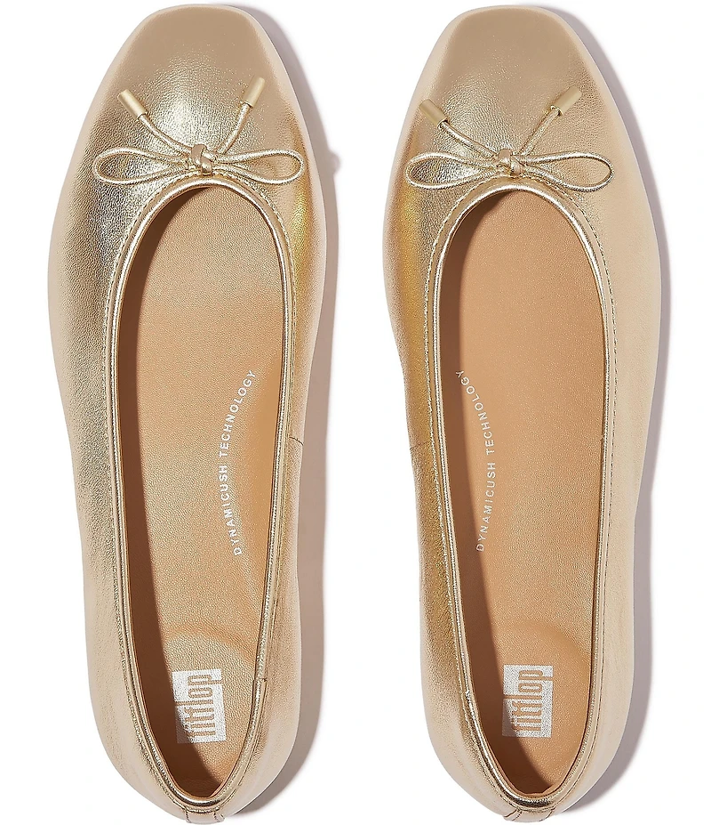 FitFlop Delicato Soft Metallic Leather Bow Hidden Wedge Ballet Flats