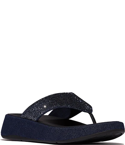 FitFlop F-Mode Toe Post Denim Hotfix Wedge Sandals