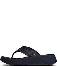 FitFlop F-Mode Toe Post Denim Hotfix Wedge Sandals