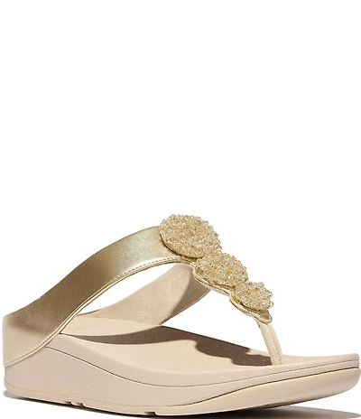 FitFlop Fino Beadie-Button Ornament Thong Wedge Sandals