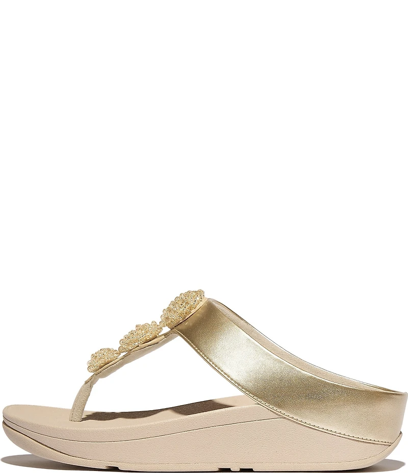 FitFlop Fino Beadie-Button Ornament Thong Wedge Sandals