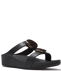 FitFlop Fino Marbled-Stone Leather H-Bar Wedge Slide Sandals