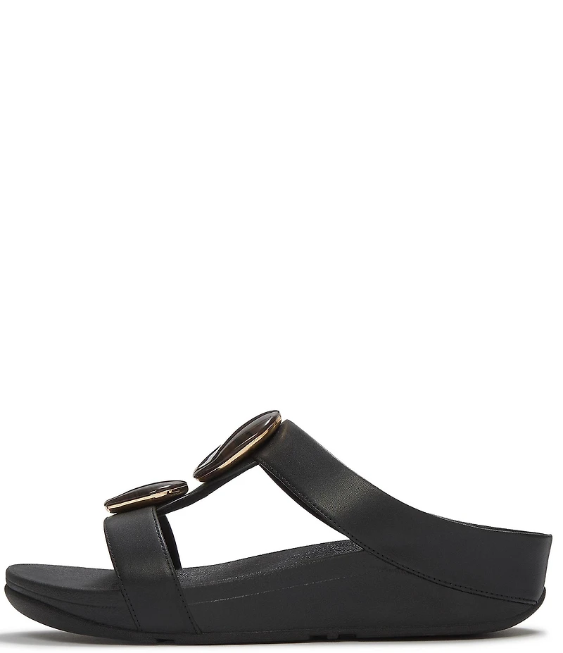 FitFlop Fino Marbled-Stone Leather H-Bar Wedge Slide Sandals