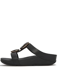 FitFlop Fino Marbled-Stone Leather H-Bar Wedge Slide Sandals
