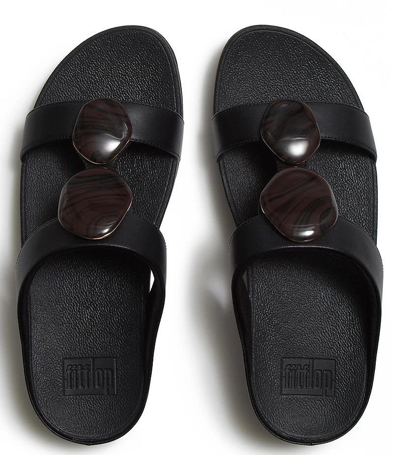 FitFlop Fino Marbled-Stone Leather H-Bar Wedge Slide Sandals