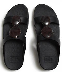 FitFlop Fino Marbled-Stone Leather H-Bar Wedge Slide Sandals