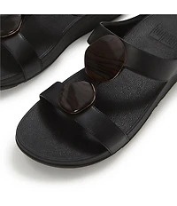 FitFlop Fino Marbled-Stone Leather H-Bar Wedge Slide Sandals
