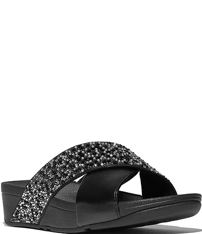 Fitflop Lulu Crystal-Mix Cross Wedge Slide Sandals