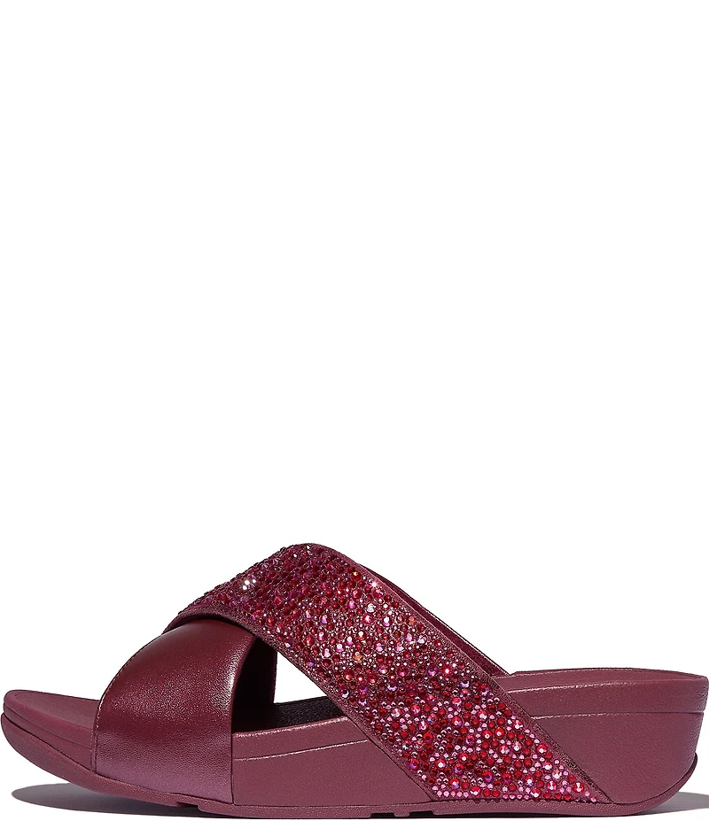 Fitflop Lulu Crystal Metallic Cross Wedge Slides