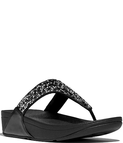 FitFlop Lulu Crystal-Mix Metallic Thong Wedge Sandals