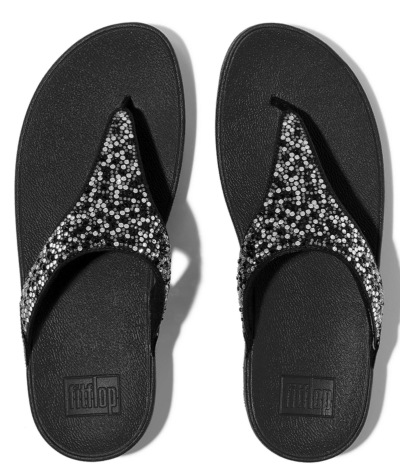 FitFlop Lulu Crystal-Mix Metallic Thong Wedge Sandals