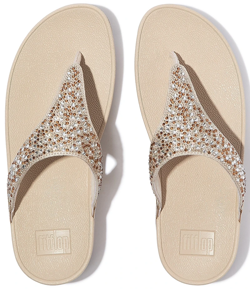 FitFlop Lulu Crystal-Mix Metallic Thong Wedge Sandals