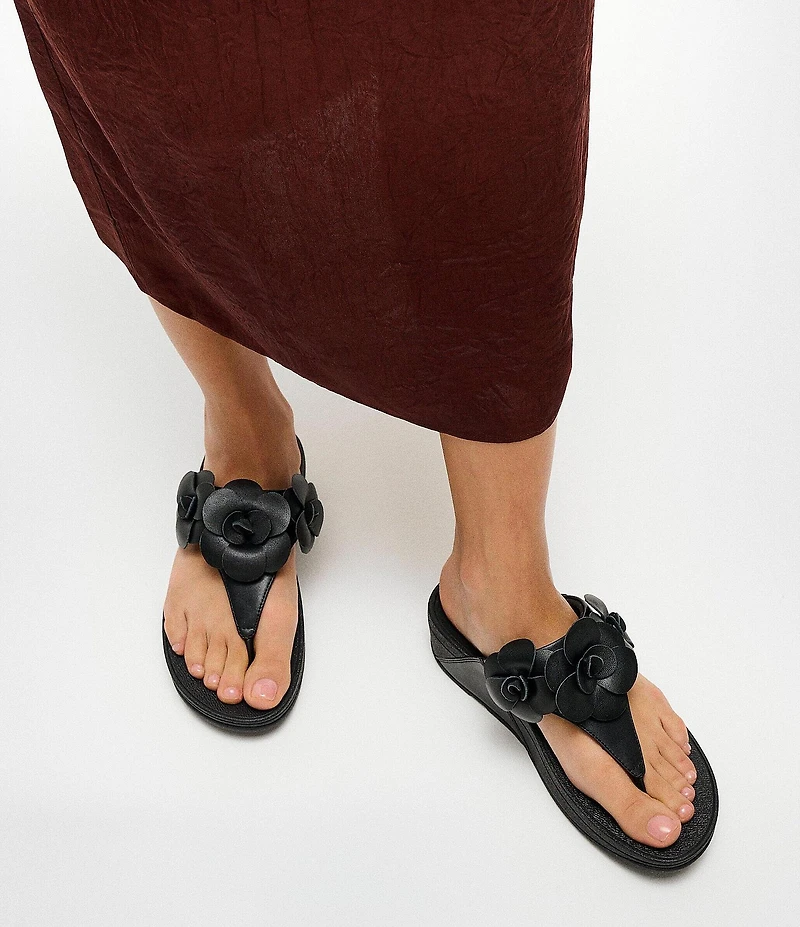 FitFlop Lulu Flower Toe-Post Wedge Slide Sandals