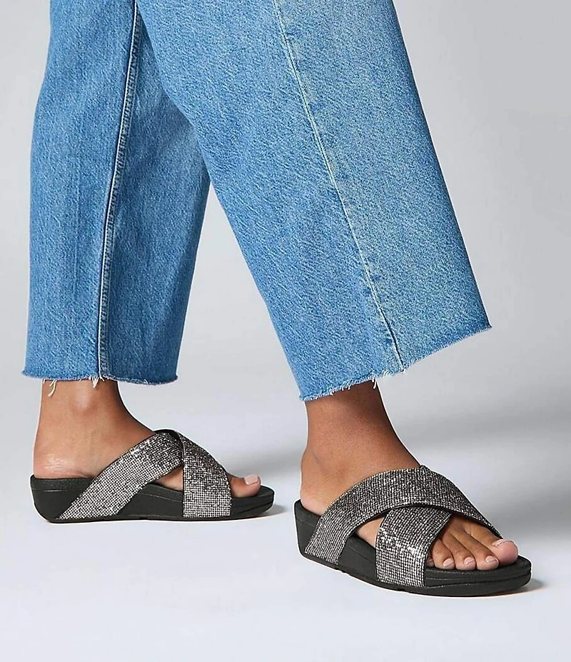 FitFlop Lulu Glitterball Cross Wedge Slides