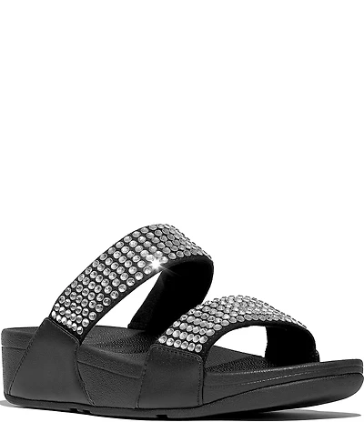 FitFlop Lulu Maxi-Crystal Embellished Two-Bar Banded Wedge Slide Sandals