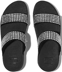 FitFlop Lulu Maxi-Crystal Embellished Two-Bar Banded Wedge Slide Sandals