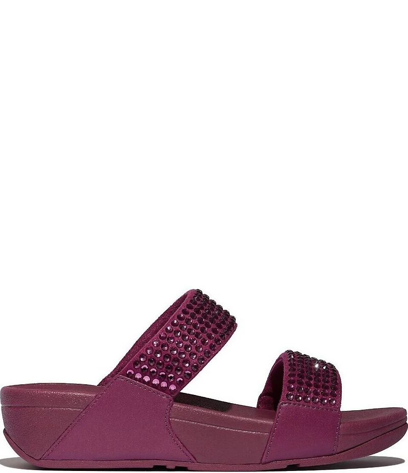 FitFlop Lulu Maxi-Crystal Embellished Two-Bar Banded Wedge Slide Sandals