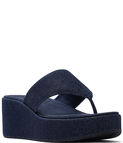 FitFlop Platfforms Denim Wedge Toe-Post Sandals