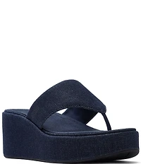 FitFlop Platfforms Denim Wedge Toe-Post Sandals