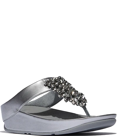 FitFlop Rumba Metallic Beaded Ornament Thong Wedge Sandals
