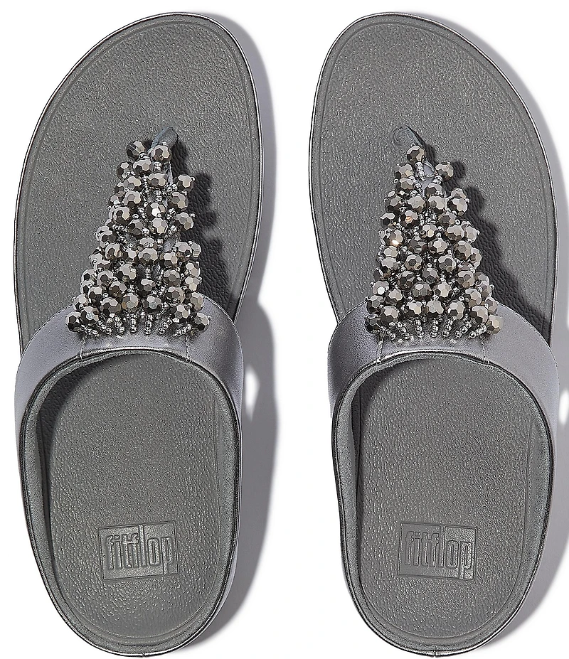 FitFlop Rumba Metallic Beaded Ornament Thong Wedge Sandals