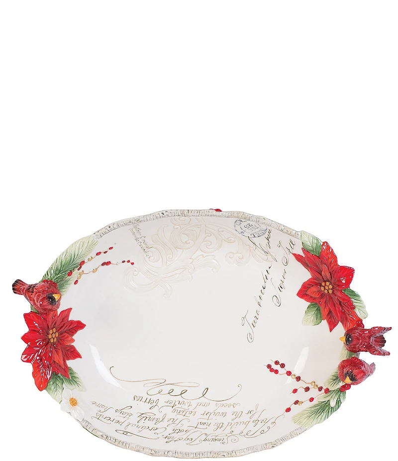 Fitz and Floyd Cardinal Christmas Centerpiece Bowl