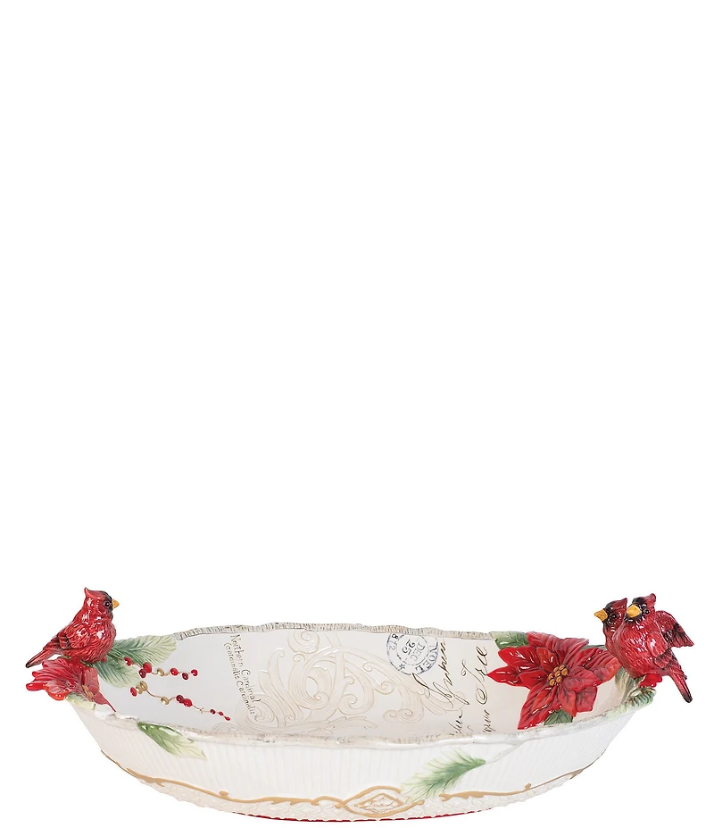 Fitz and Floyd Cardinal Christmas Centerpiece Bowl