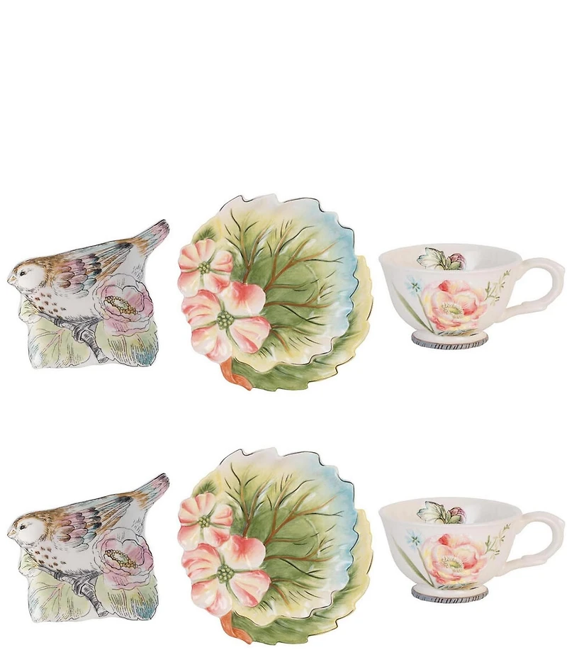 Fitz and Floyd English Garden Collection Teacup and Saucer with Tea Rest, Set of 2