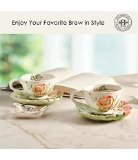Fitz and Floyd English Garden Collection Teacup and Saucer with Tea Rest, Set of 2