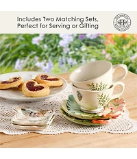 Fitz and Floyd English Garden Collection Teacup and Saucer with Tea Rest, Set of 2