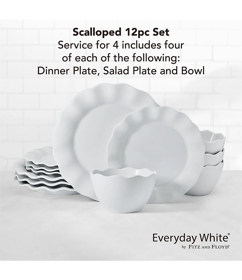 Fitz and Floyd Everyday Collection Scalloped 12-Piece Dinnerware Set, Service for 4