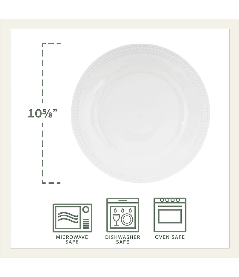 Fitz and Floyd Everyday White Beaded Dinner Plates, Set of 4