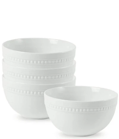 Fitz and Floyd Everyday White Beaded Soup/Cereal Bowls, Set of 4