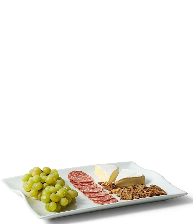Fitz and Floyd Everyday White Rectangular Handled Serving Platter, 18.25#double;
