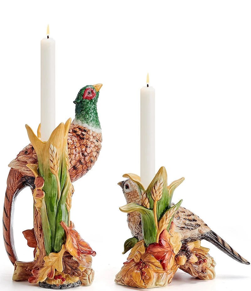 Fitz and Floyd Fall Harvest Pheasant Candleholder Pair