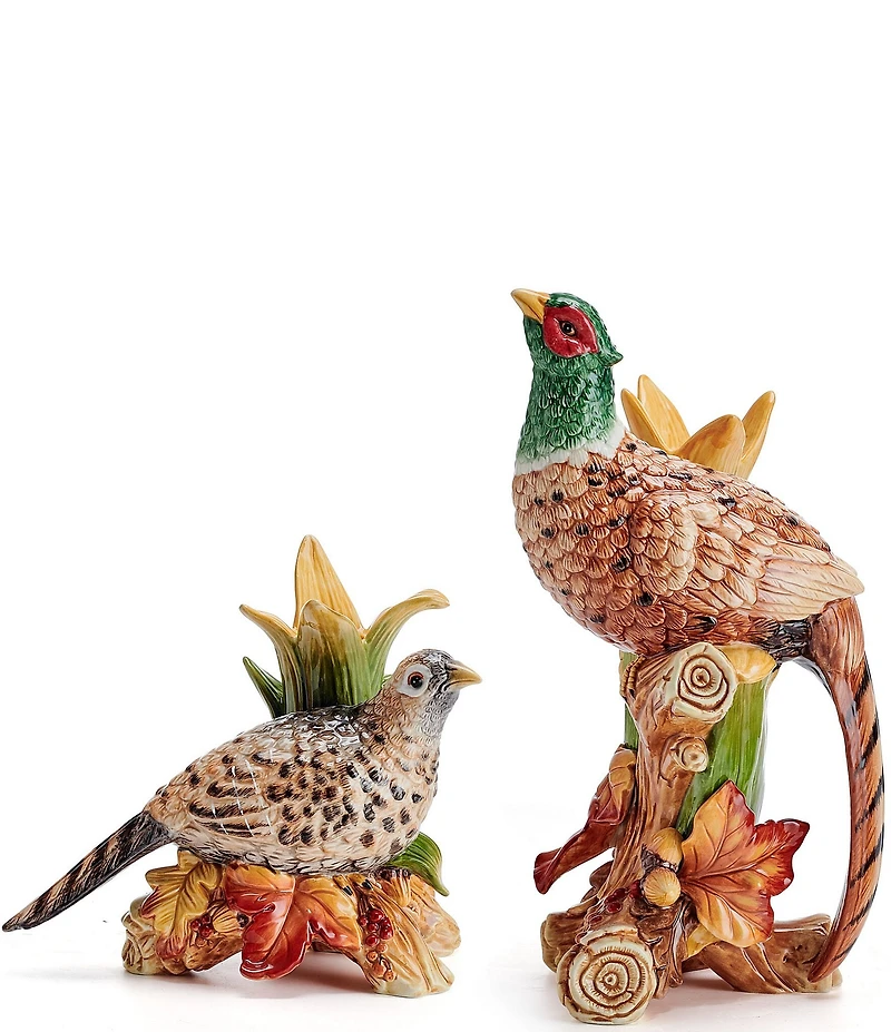 Fitz and Floyd Fall Harvest Pheasant Candleholder Pair