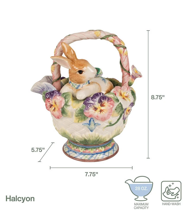 Fitz and Floyd Halcyon Collection Rabbit Floral Teapot