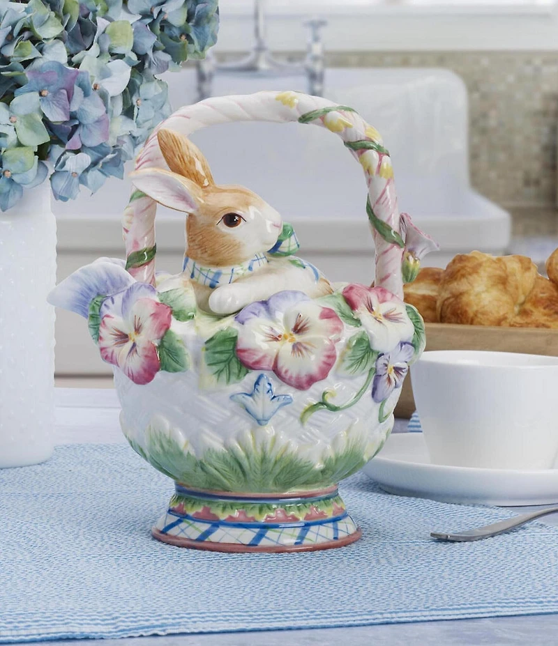 Fitz and Floyd Halcyon Collection Rabbit Floral Teapot