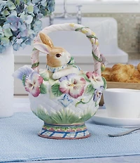 Fitz and Floyd Halcyon Collection Rabbit Floral Teapot