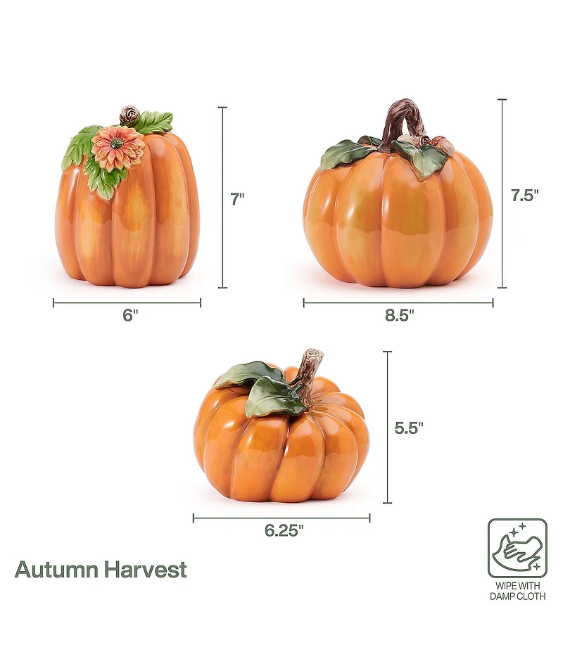 Fitz and Floyd Harvest Pumpkin Figurines, Set of 3