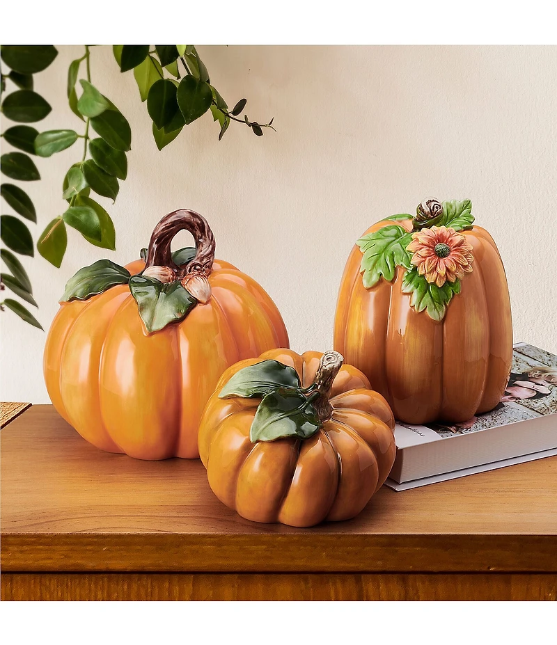 Fitz and Floyd Harvest Pumpkin Figurines, Set of 3