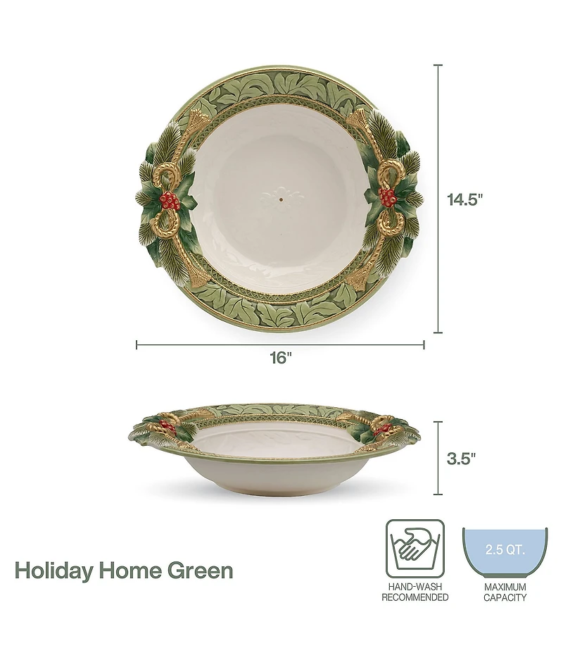 Fitz and Floyd Holiday Home Collection Green Large Serving Bowl
