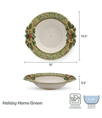 Fitz and Floyd Holiday Home Collection Green Large Serving Bowl